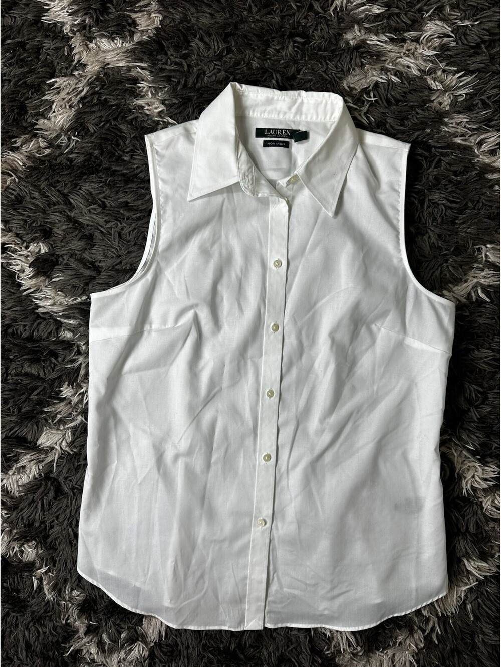 Lauren Ralph Lauren Non Iron Sleeveless Button Down Shirt Top Womens Sz 12 White